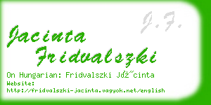 jacinta fridvalszki business card